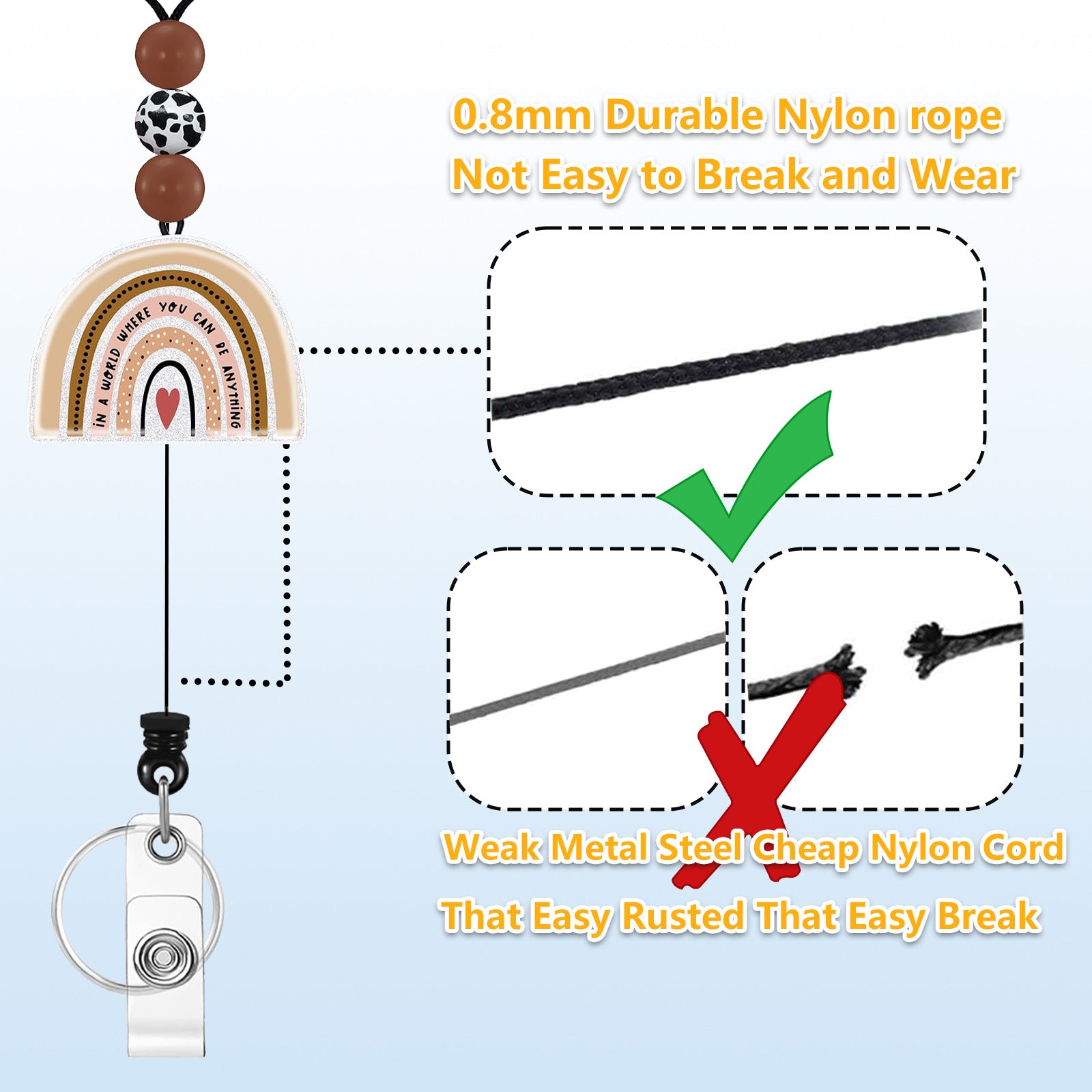 Wholesale Rainbow Leopard Beaded Acrylic Emblem Scroll Retractable Keychain